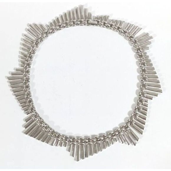 Trifari Pat Pend 1950s Sun Ray Silver Toned Choker Necklace - 15.5 Inch - Picture 1 of 11